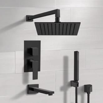 Tub and Shower Faucet Matte Black Tub and Shower Set with Rain Shower Head and Hand Shower Remer TSH35